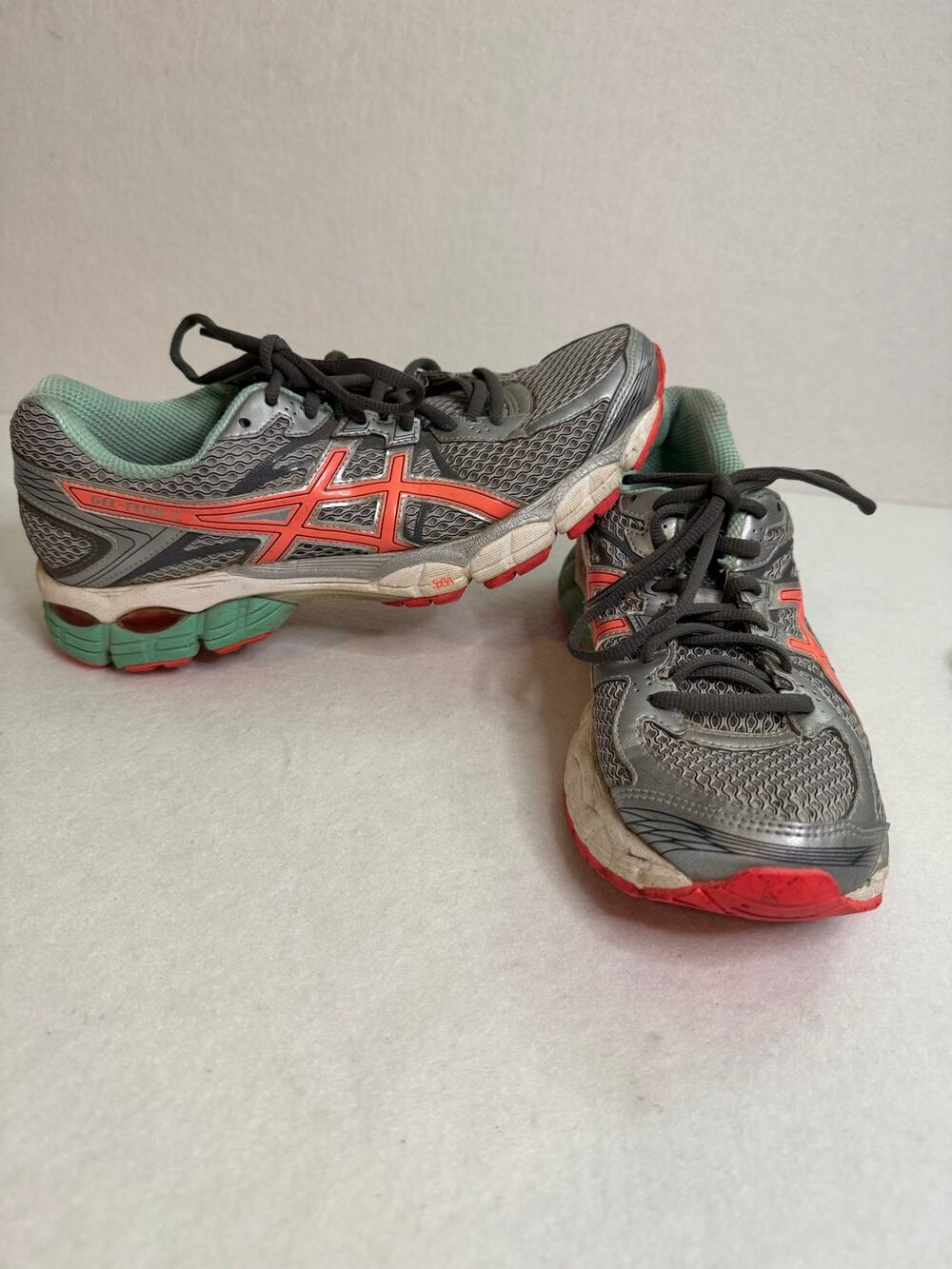 Asics Women's Gel-Flux 2 Running Shoes T568N Silver Hot Coral Teal Green 9
